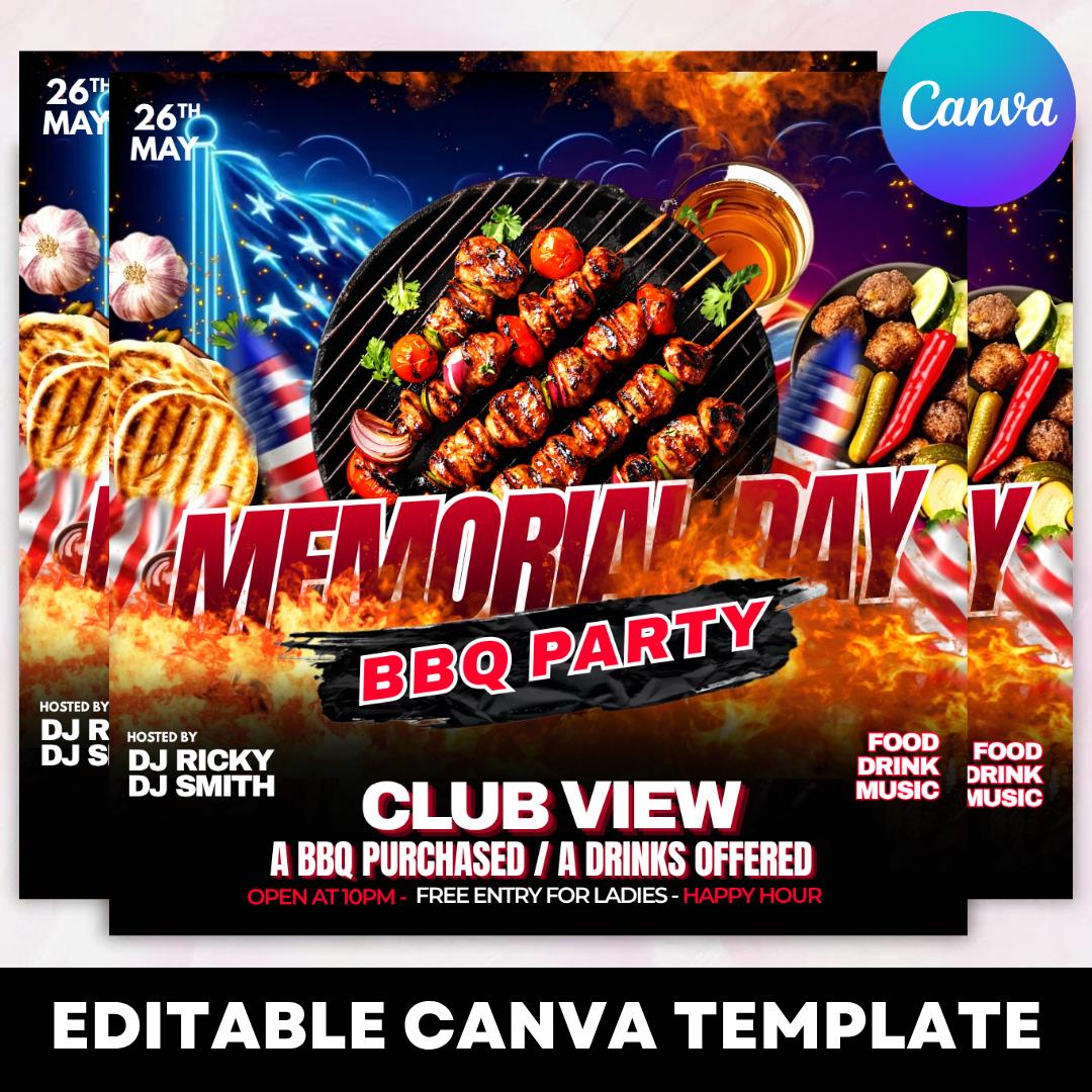 Memorial Day BBQ Invitation Template, Canva Editable Patriotic Cookout ...