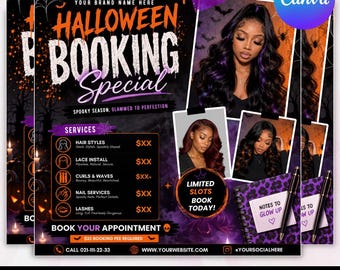 Sjabloon voor een Halloween-boekingsflyer, bewerkbare Instagram-flyer voor het griezelige seizoen, doe-het-zelf Canva-flyer, Halloween-evenementpromotie, zakelijke boekingsflyer