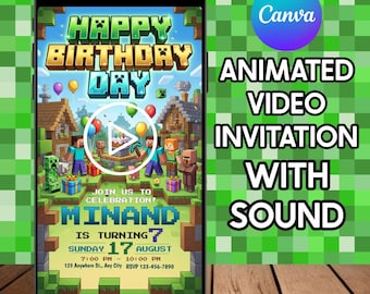 Minecraft Birthday Invitation Video, Editable Minecraft Party Invite, Animated Minecraft Birthday Invite, Canva Template, Kids Party Invite