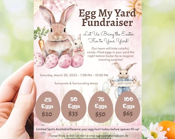 Egg My Yard Fundraiser Flyer Template, Editable Easter Egg Fundraiser Flyer, Church School PTO Easter Flyer, Canva Easter Egg Hunt Flyer