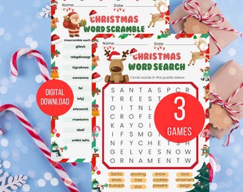 Editable Christmas Word Search, Word Scramble & Crossword, Printable Christmas Game, Christmas Family Game, Christmas Game for Kids