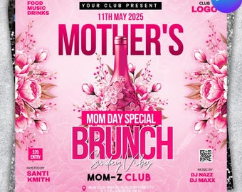 Mother's Day Brunch Invitation Template, Editable Canva Mothers Day Lunch Party Invite, Floral Mothers Day Breakfast Invite,Instant Download