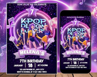 Kpop Demon Hunters Birthday Invitation Template | Editable Canva Template | Kpop Anime Invite | Digital Download | Printable Card for Kids