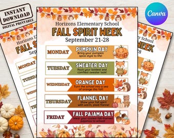 Flyer sjabloon voor de herfstweek, bewerkbaar Canva-sjabloon voor de herfstweek, flyer voor de herfstweek, flyer voor de oudervereniging (PTO/PTA) en school, verkleeddagen