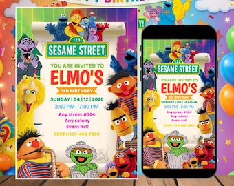 Sesame Street Kids Party Invitation Template, Abby Cadabby Birthday Invite, Editable Canva Design, Printable Cartoon Party Digital File