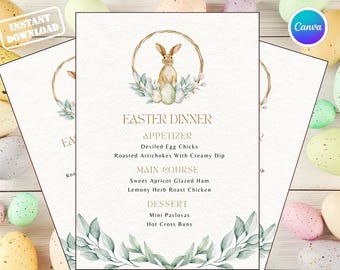 Editable Easter Dinner Menu Template | Canva Printable Easter Brunch Menu | Spring Bunny Restaurant Menu | Instant Download PDF