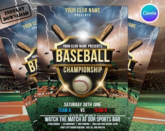 Editable Baseball Championship Flyer Template Canva, Sports Tournament Poster, League Final Game Flyer, Team Event Invite, Instant Download