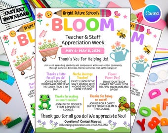 Teacher Appreciation Week Flyer Template | Editable Canva Staff Appreciation Sign | Daily Schedule Poster | Canva Template| Instant Download