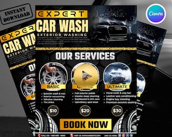 Car Wash Flyer Template Canva Editable, Auto Detailing Flyer, Car Wash Price List, Mobile Car Wash Ad, Social Media Post, Instant Download