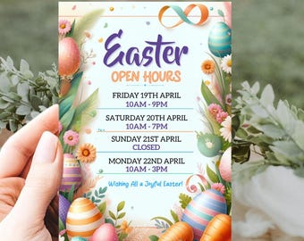 Editable Easter Hours Sign Template | Closed for Easter & Good Friday Printable | Business Holiday Hours Sign Canva Download