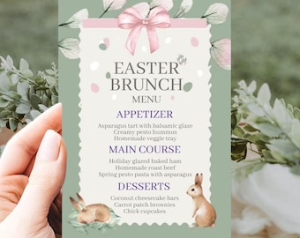 Editable Easter Brunch Menu Template, Printable Easter Menu Card, Bunny Spring Menu, Easter Party Food Menu, Canva Instant Download