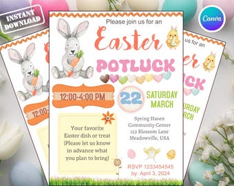 Editable Easter Potluck Invitation Template, Spring Potluck Party Invite, Easter Brunch Dinner Lunch Flyer, Church Canva Instant Download