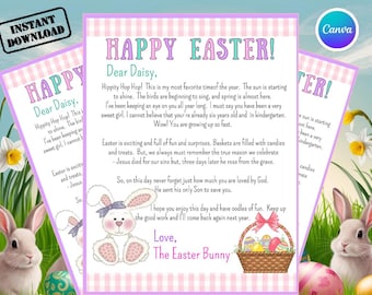 Editable Easter Bunny Letter for Kids | Printable Letter from Easter Bunny | Official Easter Bunny Message | Canva Template Instant Download