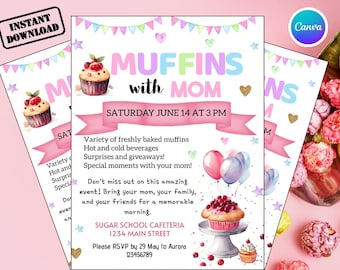 Muffins with Mom Flyer Template, Editable Mother’s Day Invitation, School Breakfast Event Poster, Muffins for Mom Invite, Canva Template