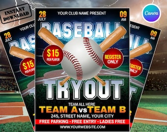 Baseball Tryout Flyer Template Canva, Youth Baseball Tryouts Poster, Sports Team Registration Flyer, League Tryout Invite, Digital Download