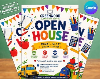Flyer voor de start van het schooljaar, flyer voor de open dag van de school, bewerkbare schoolflyer-sjabloon, kennismaking met de leerkracht, printbare flyer voor schoolevenementen, digitale download