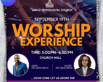 Elevated Worship Experience Flyer Template, Editable Church Service Canva Flyer, Sunday Praise & Worship Event Poster, Christian Invite