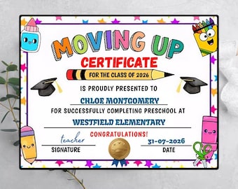 Bewerkbaar certificaat voor kleuterschool, Canva Prek-certificaat, afstudeerdiploma voor kleuters, certificaatsjabloon voor kinderen