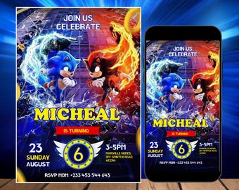 Sonic Birthday Invitation Template, Editable Sonic Party Invite, Sonic The Hedgehog Kids Birthday Invite, Canva Editable, Instant Download