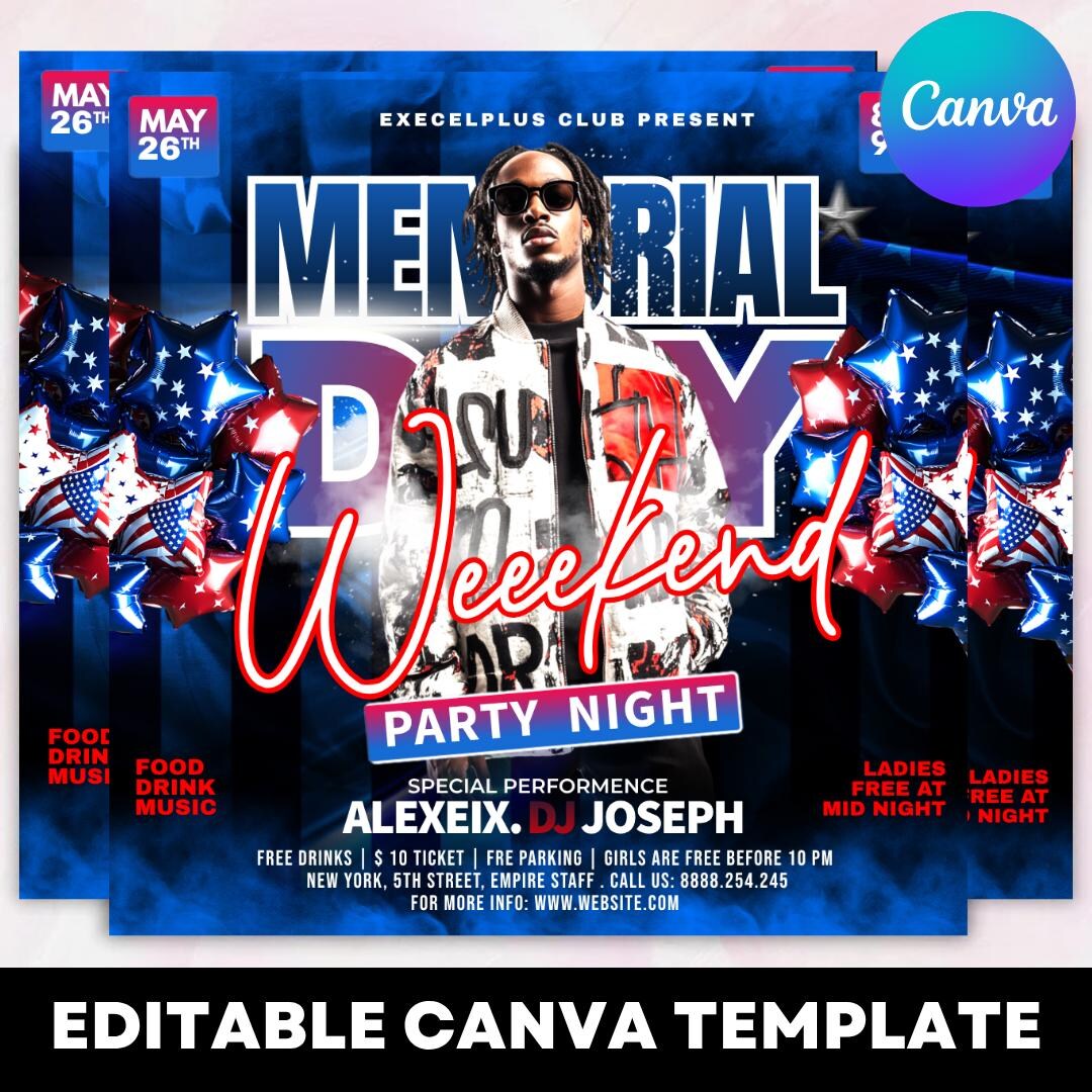 Memorial Day Party Flyer Template, Canva Editable Memorial Day Weekend ...