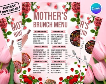 Mother's Day Menu Template Canva Editable, Floral Mother's Day Brunch Menu, Mother's Day Lunch Invite, Printable Mothers Day Menu Card