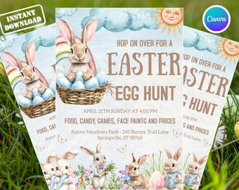Editable Easter Egg Hunt Invitation Template, Easter Bunny Party Invite, Party With My Peeps, Easter Party Invite, Canva Instant Download