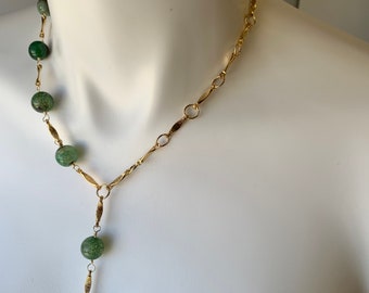 Y necklace green Agate necklace/ Y short necklace/ minimalist necklace/ aesthetic necklace/ textured post and agate necklace