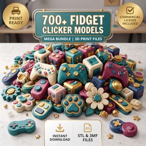 Über 700 Clicker-Fidget-Pack-Dateien (STL), flexible Fidget-Toys (STL- und 3MF-Dateien), 3D-Modelle, 3D-Druckdateien, bewegliche Spielzeuge – lebenslanger Zugriff
