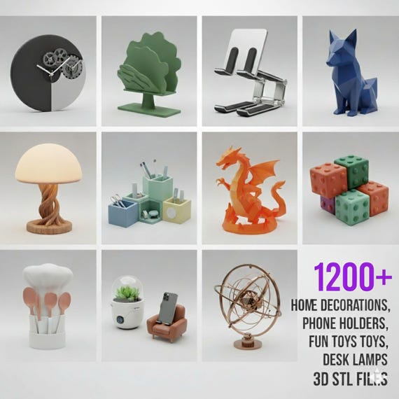 1200+ Functional STL Files, Home & Decor STL Bundle Home Decor, Gadgets, Stands Holders More, 3D Printable Home Design Pack, Lifetime Access
