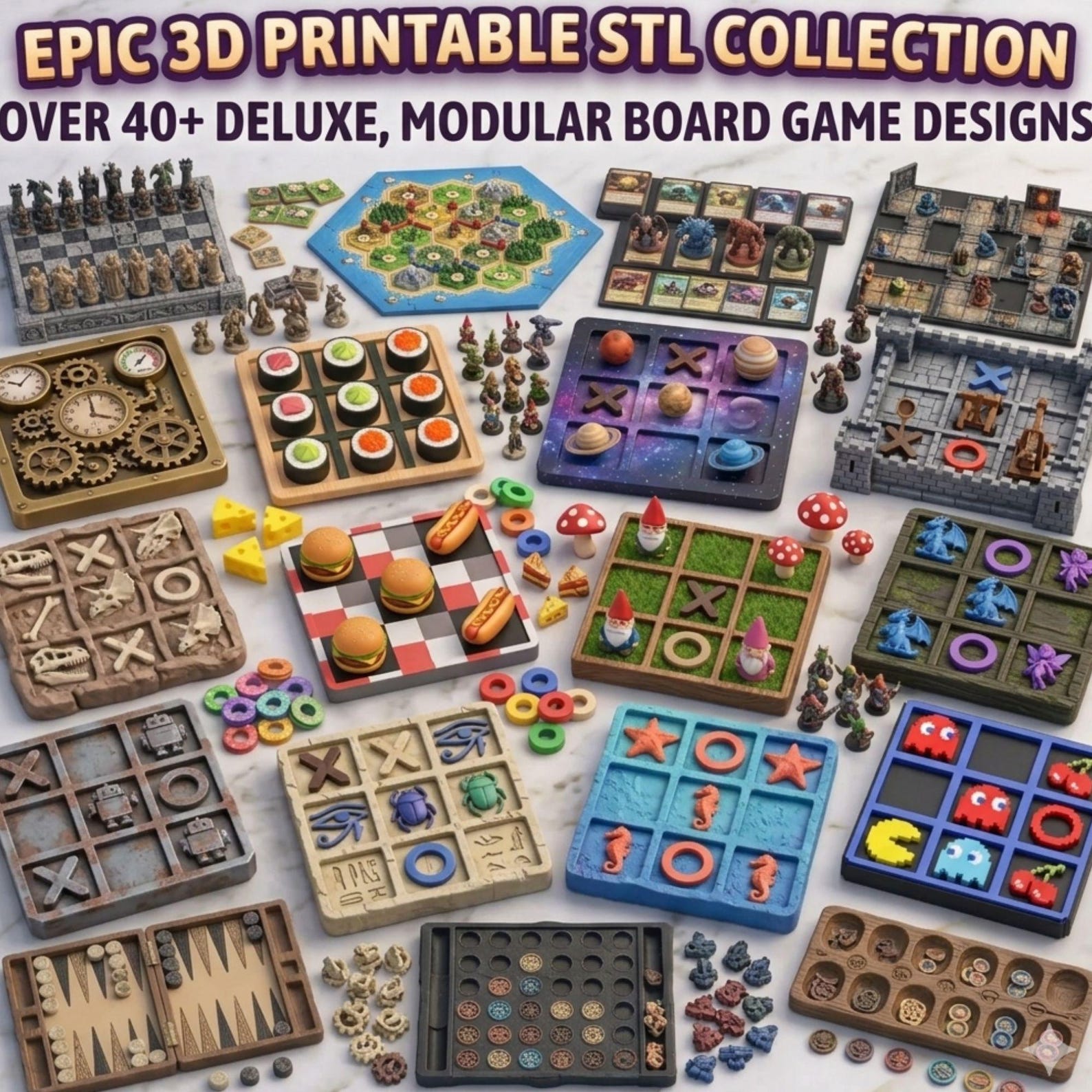 40+ 3D Print Board Games STL Bundle, Tic-tac-toe 3D STL Bundle, Family ...
