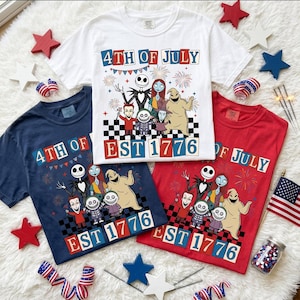 Nightmare Before Christmas 4th Of July Shirt, Jack Skellington Sally Oogie Boogie Patriotic 250 Disney T-Shirt, Family Matching Gift image 1