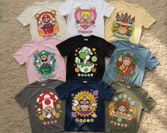Super Mario Shirt Luigi Yoshi Bowser Donkey Kong Wario Toad Princess Peach Daisy Tee, Retro Mario Graphic Shirt, Mario Fan Gift