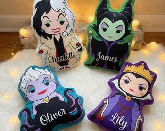 Personalized Villain Pillow, Custom Name Plush Cushion Disney Inspired Maleficent Ursula Kids Gift Halloween Birthday Decor
