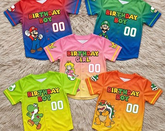 Custom Super Mario Family Birthday Shirts, Mario Party Jerseys, Birthday Boy Outfit, Custom Name Number, Mario Theme Family Matching