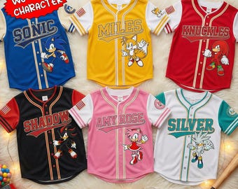 Sonic Baseball Jersey for Kids – Sonic, Tails, Knuckles, Shadow, Amy Cartoon Shirt, Sega Gaming Outfit Gift for Boys Girls, Y2K Jersey