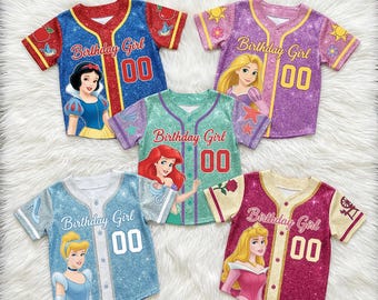 Birthday Girl Princess Baseball Jersey for Kids – Cute Disney Style Birthday Outfit Shirt, Custom Age Tee, Perfect Party Gift for Girls