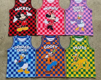 Mickey Mouse Basketball Jersey, Minnie Donald Goofy Cartoon Tank Top, Disney Sleeveless Shirt, Family Matching Outfit Gift USA