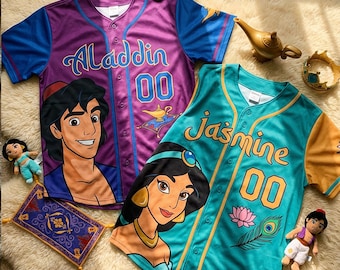 Custom Aladdin Birthday Jersey, Genie Jasmine Abu Shirt, Birthday Boy Girl Shirt, Disney Family Trip Shirts, Personalized Kids Party Outfit
