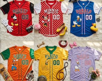 Camiseta de béisbol de Disney Mickey y sus amigos para niños: camiseta de dibujos animados de Mickey Mouse, Minnie, el Pato Donald, Goofy y Pluto. Un lindo regalo.