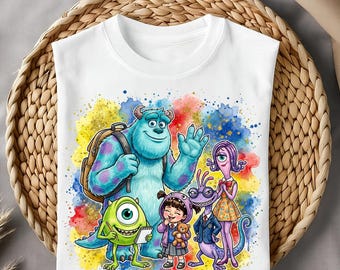 Disegno di maglietta con mostri e amici della scuola in acquerello Png, acquerello scolastico con glitter colorati Png, scarica file