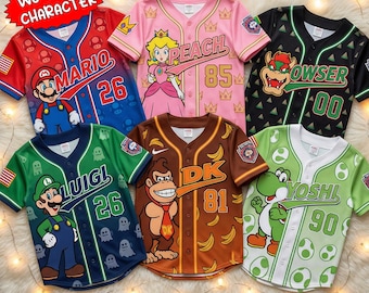 Super Mario Baseball Jersey for Kids – Mario, Luigi, Yoshi, Bowser, Peach, Toad Cartoon Shirt, Nintendo Gaming Outfit Gift for Boys Girls