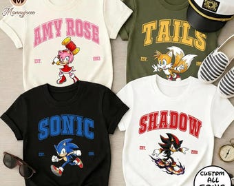 Sonic The Hedgehog Shirt, Tails Knuckles Shadow Amy Rose Tee, Retro Gamer Shirt, Sonic Character Graphic Tee, Sonic Fan Gift