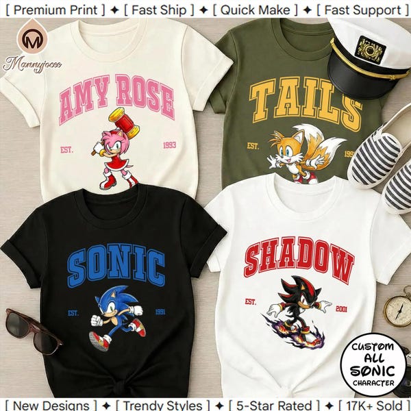 Sonic The Hedgehog Shirt, Tails Knuckles Shadow Amy Rose Tee, Retro Gamer Shirt, Sonic Character Graphic Tee, Sonic Fan Gift