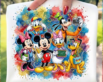 Disegno di maglietta con topo e amici della scuola in acquerello Png, acquerello scolastico con glitter colorati Png, scarica file