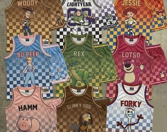 Toy Story Basketball Jersey Woody Buzz Lightyear Jessie Tank Top, Kids Cartoon Shirt Pixar Outfit, Birthday Gift Boys Girls USA