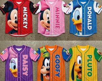 Disney Mickey & Friends Baseball Jersey for Kids – Mickey Mouse, Minnie, Donald Duck, Goofy, Pluto Cartoon Shirt, Cute Gift Outfit