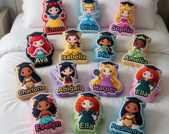 Personalized Princess Graduation Pillow, Custom Name Kids Plush, Girl Gift Preschool Kindergarten Grad, Cute Princess Room Decor