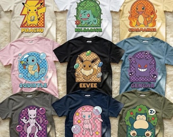 PKM Shirt, Eevee Gengar Mew Mewtwo Snorlax Tee, Retro PKM Graphic Shirt, PKM Fan Gift, Y2K Shirt