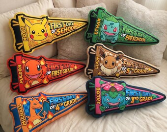 Pokemon Back To School Pillow, Pikachu Personalized School Photo Prop Gift for Kids Boys Girls Anime Cushion