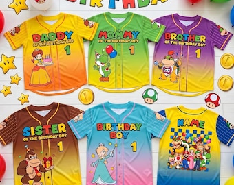 Mario Birthday Baseball Jersey, Super Mario Family Matching Shirts, Custom Nintendo Birthday Outfit, Mario Party Shirt